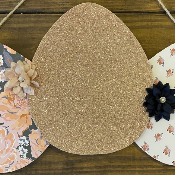 Easter Decoration Spring Home Door Hanger 3 Eggs Rose Gold Floral Peach Navy - Picture 9 of 15